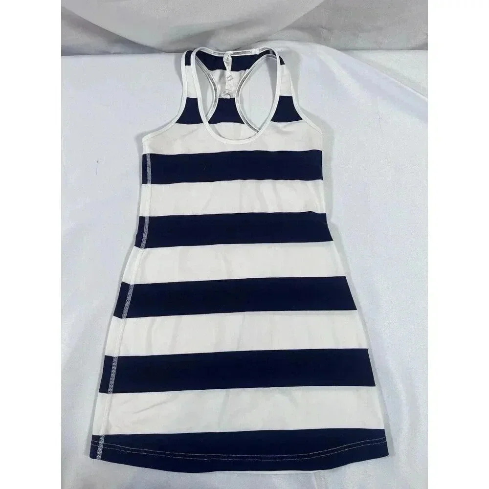 Lululemon Cool Racerback Tank Top Navy Blue White Stripe Size 4